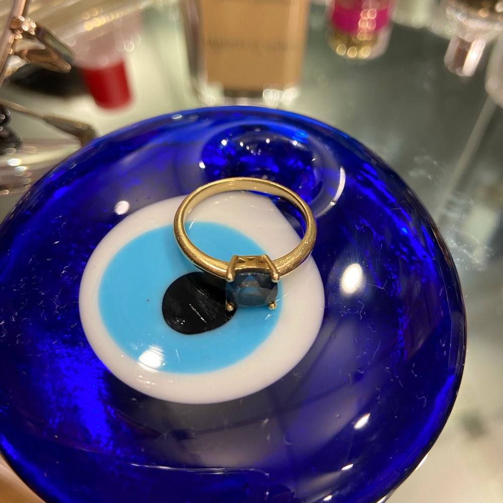 14K Solid Gold London Blue Topaz Artisan Ring